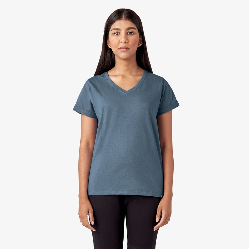 Dickies Womens V-Neck T-Shirt (Coronet Blue) Size L