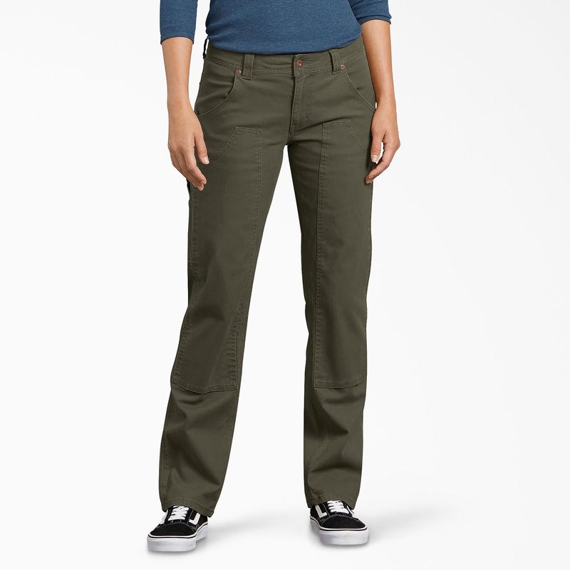 Women’s FLEX Relaxed Fit Duck Carpenter Pants (Rinsed Moss Green) Size 12