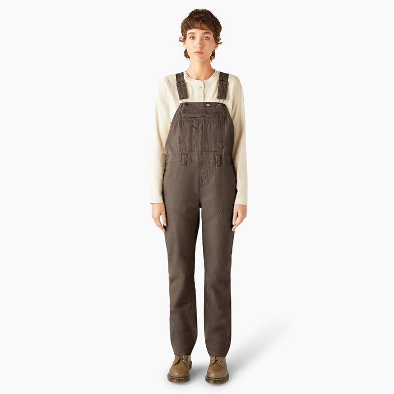 Dickies Women’s Double Front Bib Overalls Mushroom X-Large Short
