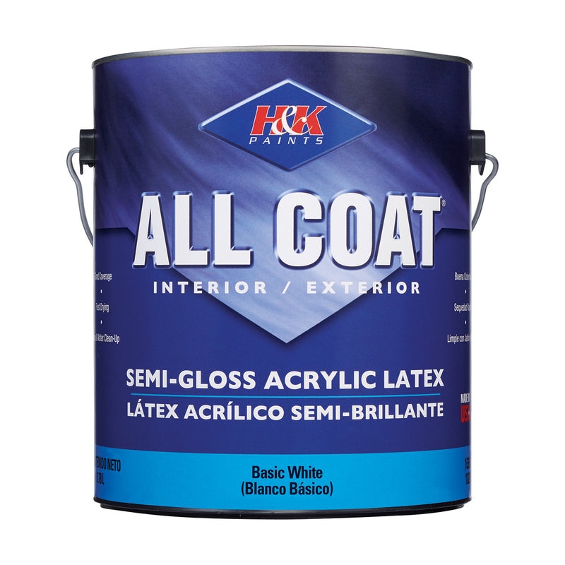 H&K Paints All-Coat Semi-Gloss White Water-Based Paint Exterior and Interior 1 gal (In-store Pickup Only)