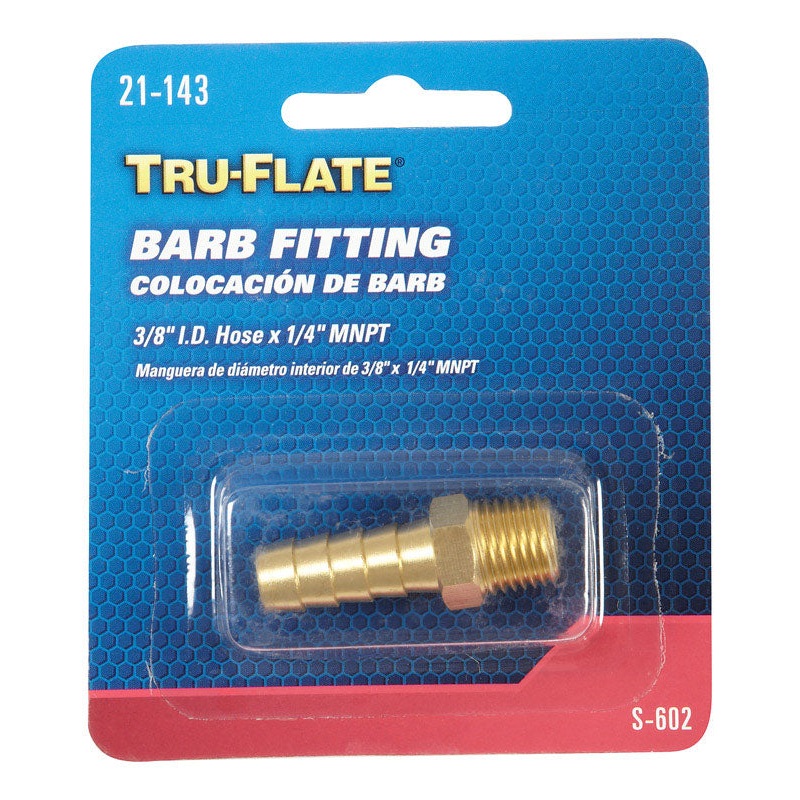 Tru-Flate Brass Barb Hose Fitting 3/8 Male 1 pc