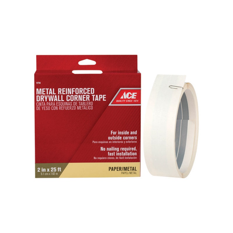 Ace 25 ft. L X 2 in. W Reinforced Metal White Self Adhesive Corner Tape