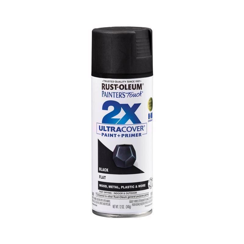 Rust-Oleum Painter’s Touch 2X Ultra Cover Flat Black Paint+Primer Spray Paint 12 oz