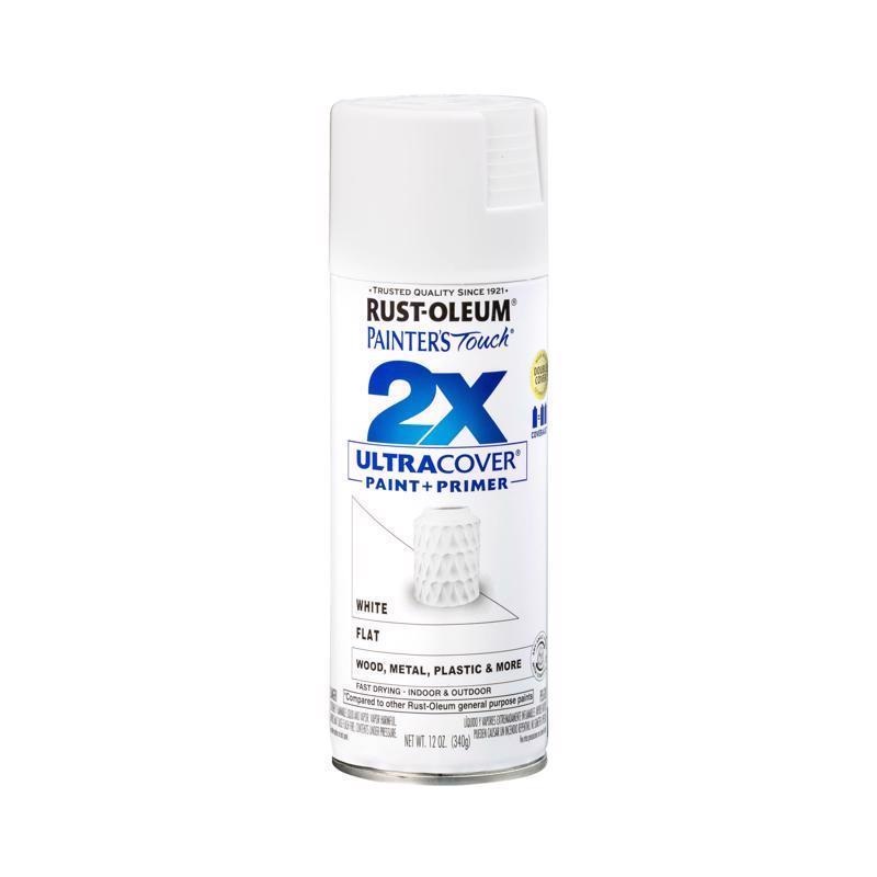 Rust-Oleum Painter’s Touch 2X Ultra Cover Flat White Paint+Primer Spray Paint 12 oz
