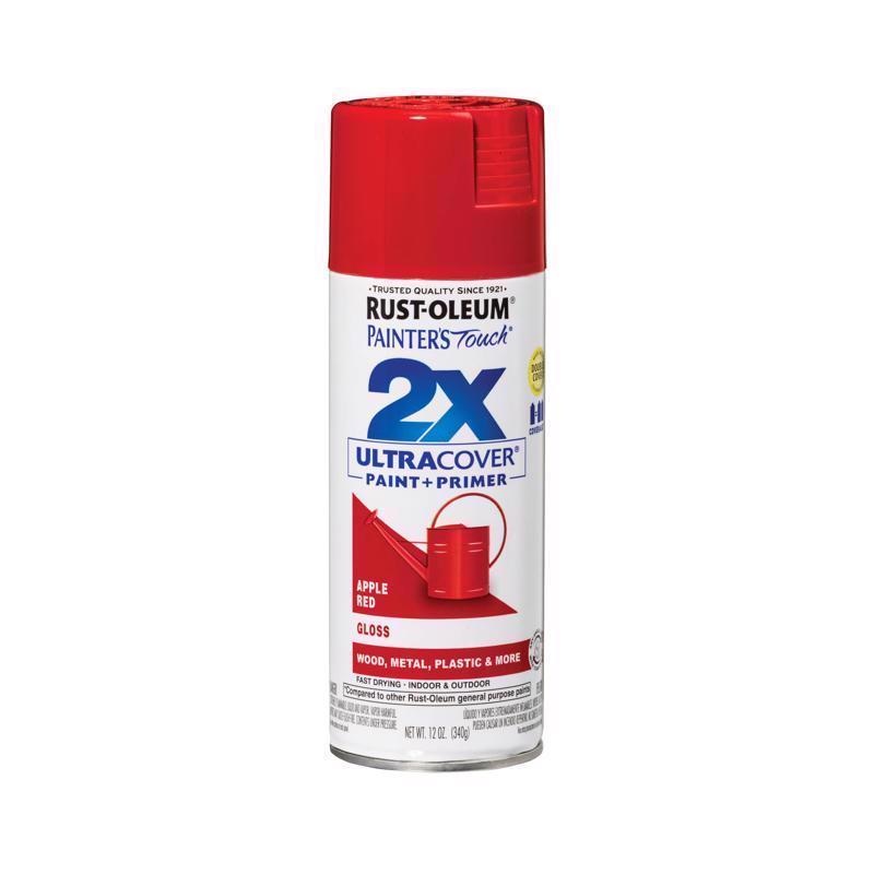Rust-Oleum Painter’s Touch 2X Ultra Cover Gloss Apple Red Paint+Primer Spray Paint 12 oz