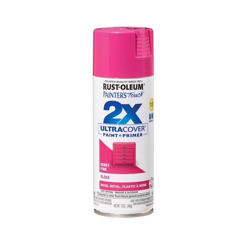 Rust-Oleum Painter’s Touch 2X Ultra Cover Gloss Berry Pink Paint+Primer Spray Paint 12 oz