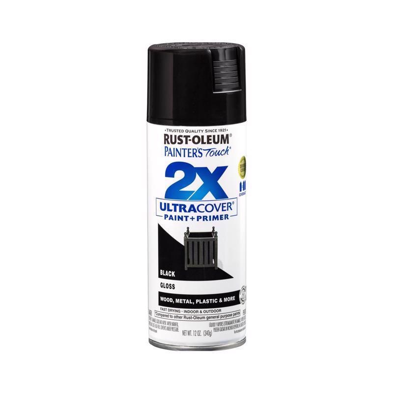 Rust-Oleum Painter’s Touch 2X Ultra Cover Gloss Black Paint+Primer Spray Paint 12 oz