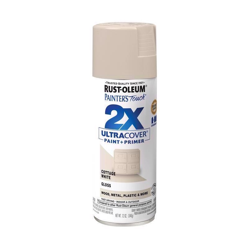 Rust-Oleum Painter’s Touch 2X Ultra Cover Gloss Cottage White Paint+Primer Spray Paint 12 oz