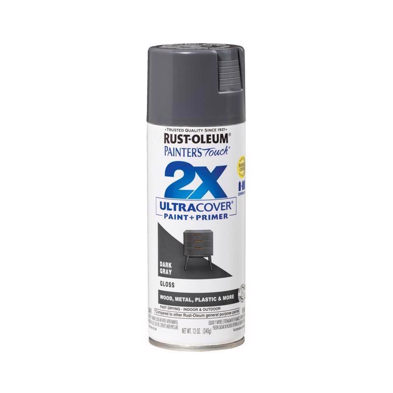 Rust-Oleum Painter’s Touch 2X Ultra Cover Gloss Dark Gray Paint+Primer Spray Paint 12 oz