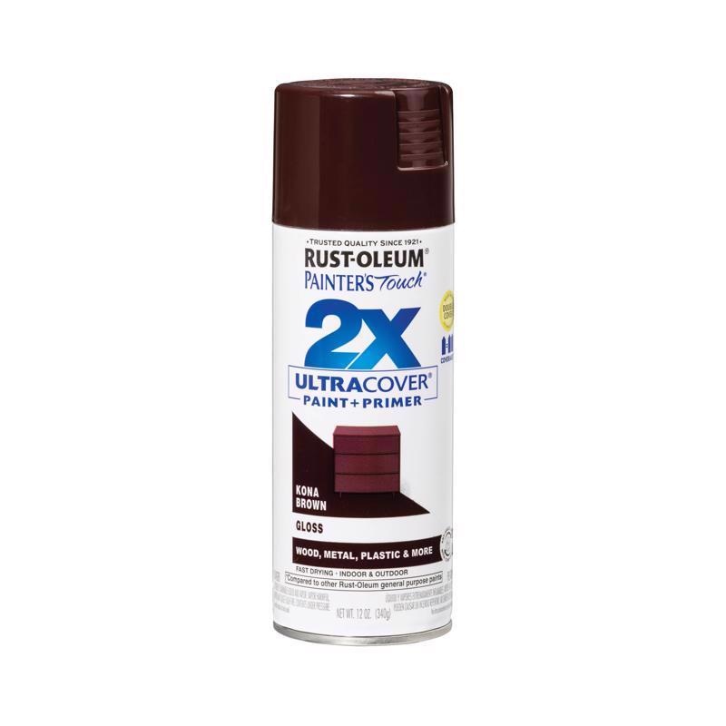 Rust-Oleum Painter’s Touch 2X Ultra Cover Gloss Kona Brown Paint+Primer Spray Paint 12 oz