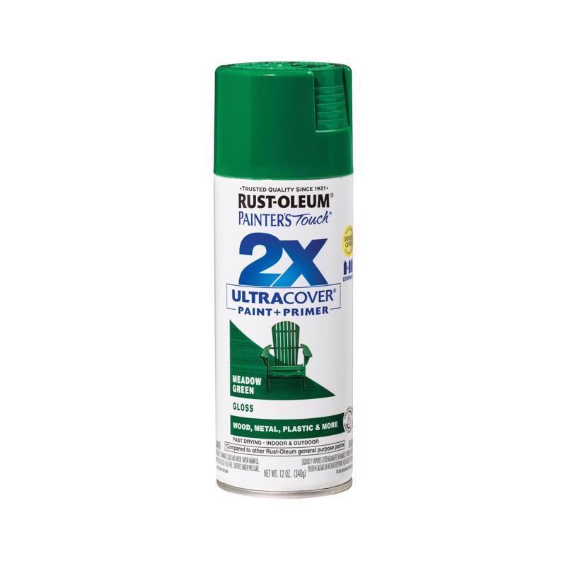 Rust-Oleum Painter’s Touch 2X Ultra Cover Gloss Meadow Green Paint+Primer Spray Paint 12 oz