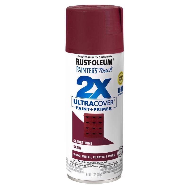 Rust-Oleum Painter’s Touch 2X Ultra Cover Satin Claret Wine Paint+Primer Spray Paint 12 oz