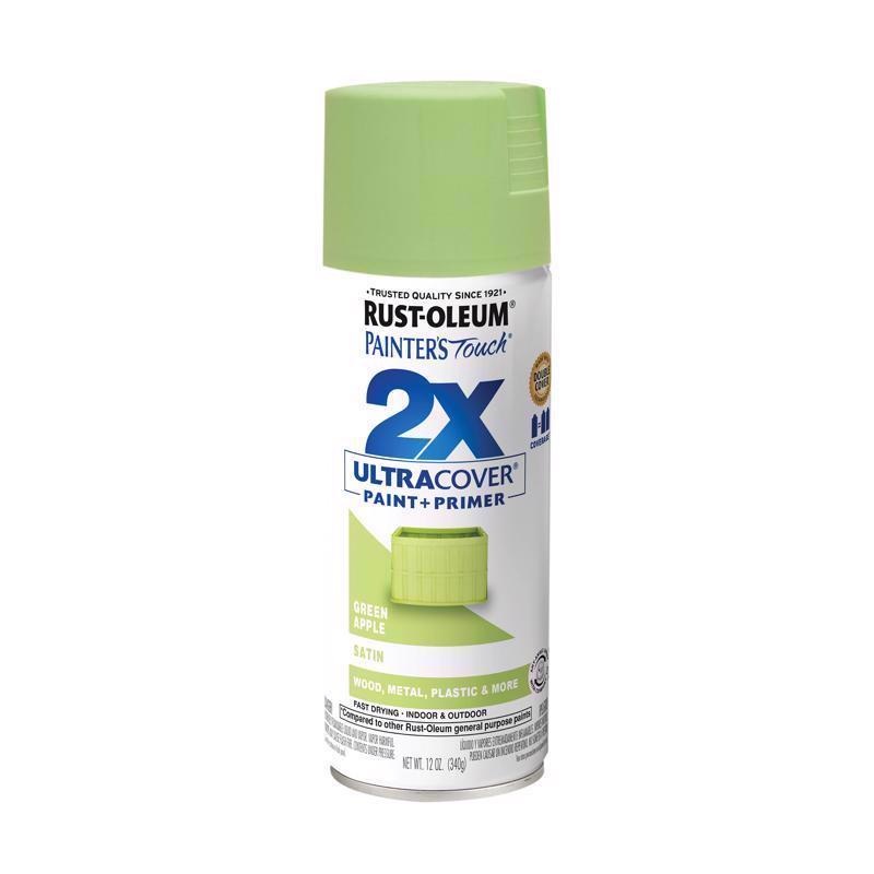 Rust-Oleum Painter’s Touch 2X Ultra Cover Satin Green Apple Paint+Primer Spray Paint 12 oz