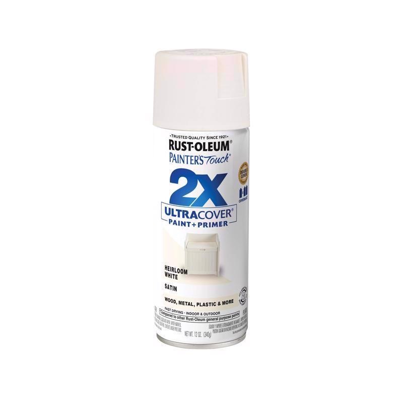 Rust-Oleum Painter’s Touch 2X Ultra Cover Satin Heirloom White Paint+Primer Spray Paint 12 oz