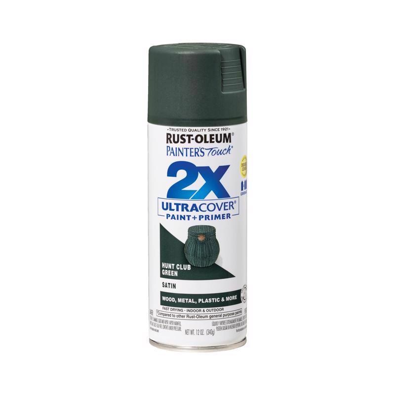 Rust-Oleum Painter’s Touch 2X Ultra Cover Satin Hunt Club Green Paint+Primer Spray Paint 12 oz