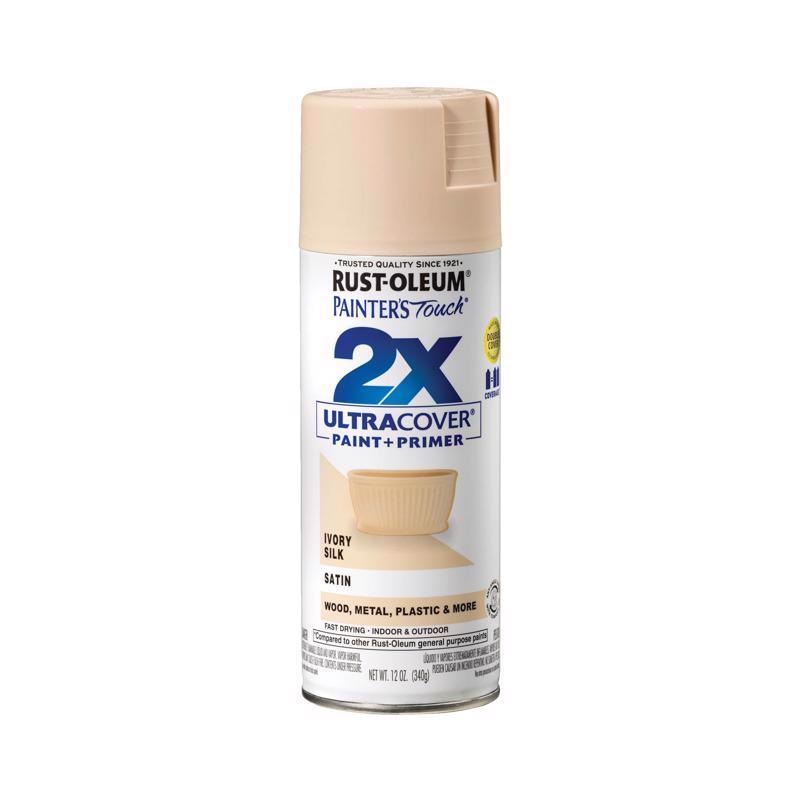 Rust-Oleum Painter’s Touch 2X Ultra Cover Satin Ivory Silk Paint+Primer Spray Paint 12 oz