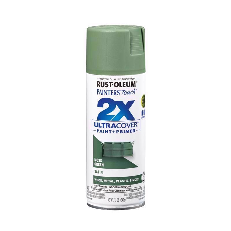 Rust-Oleum Painter’s Touch 2X Ultra Cover Satin Moss Green Paint+Primer Spray Paint 12 oz