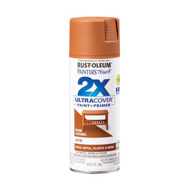 Rust-Oleum Painter’s Touch 2X Ultra Cover Satin Warm Caramel Paint+Primer Spray Paint 12 oz