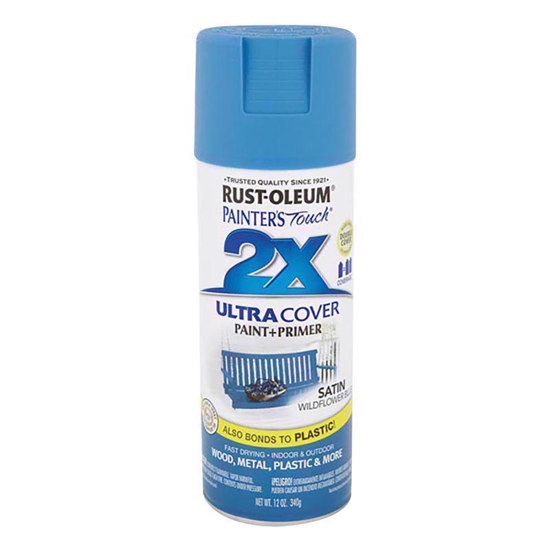 Rust-Oleum Painter’s Touch 2X Ultra Cover Satin Wildflower Blue Paint+Primer Spray Paint 12 oz