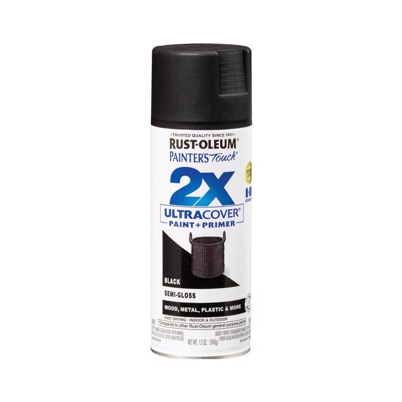 Rust-Oleum Painter’s Touch 2X Ultra Cover Semi-Gloss Black Paint+Primer Spray Paint 12 oz