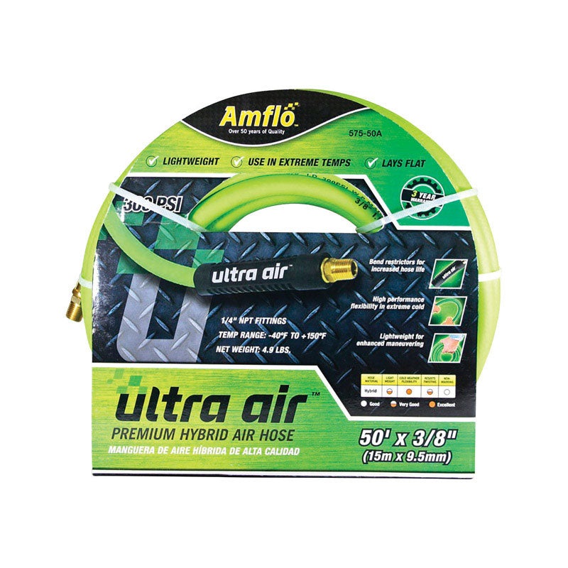 Amflo Ultra Air 50 ft. L X 3/8 in. D Rubber/PVC Hybrid Air Hose 300 psi Yellow