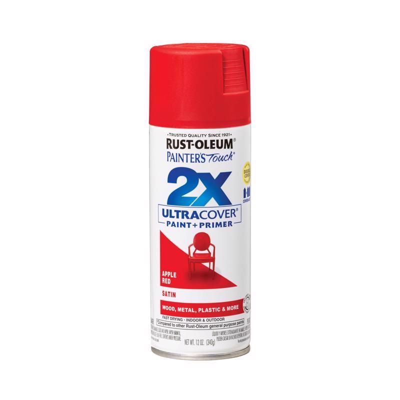 Rust-Oleum Painter’s Touch 2X Ultra Cover Satin Apple Red Paint+Primer Spray Paint 12 oz