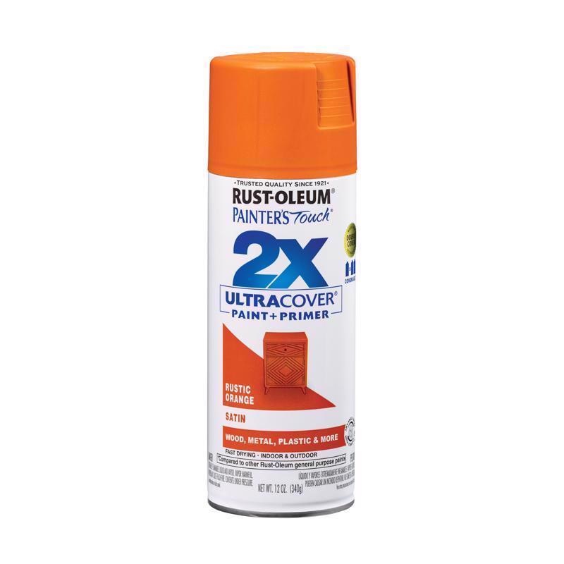 Rust-Oleum Painter’s Touch 2X Ultra Cover Satin Rustic Orange Paint+Primer Spray Paint 12 oz