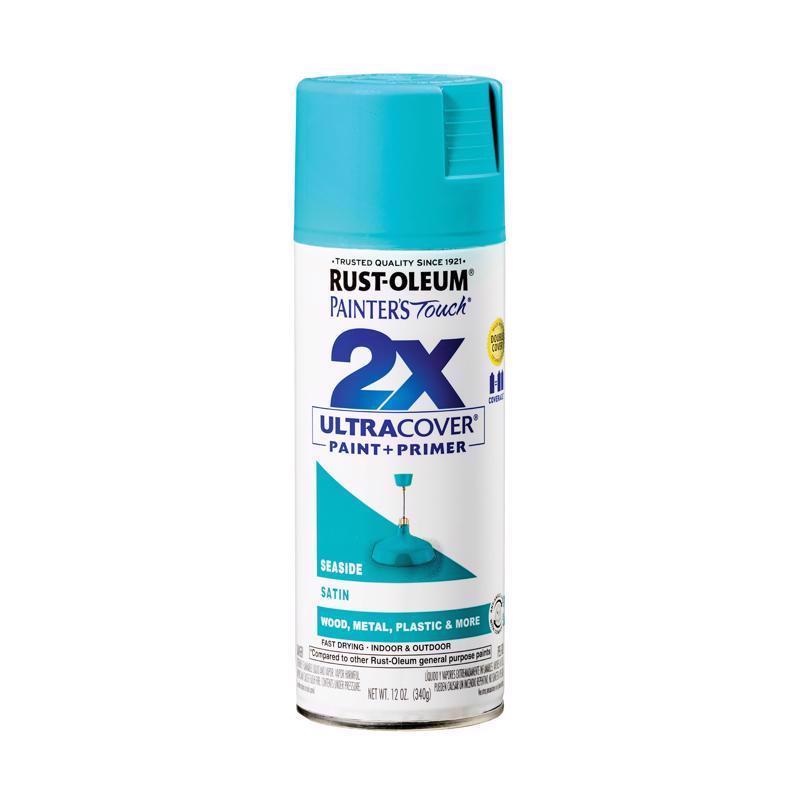 Rust-Oleum Painter’s Touch 2X Ultra Cover Satin Seaside Paint+Primer Spray Paint 12 oz