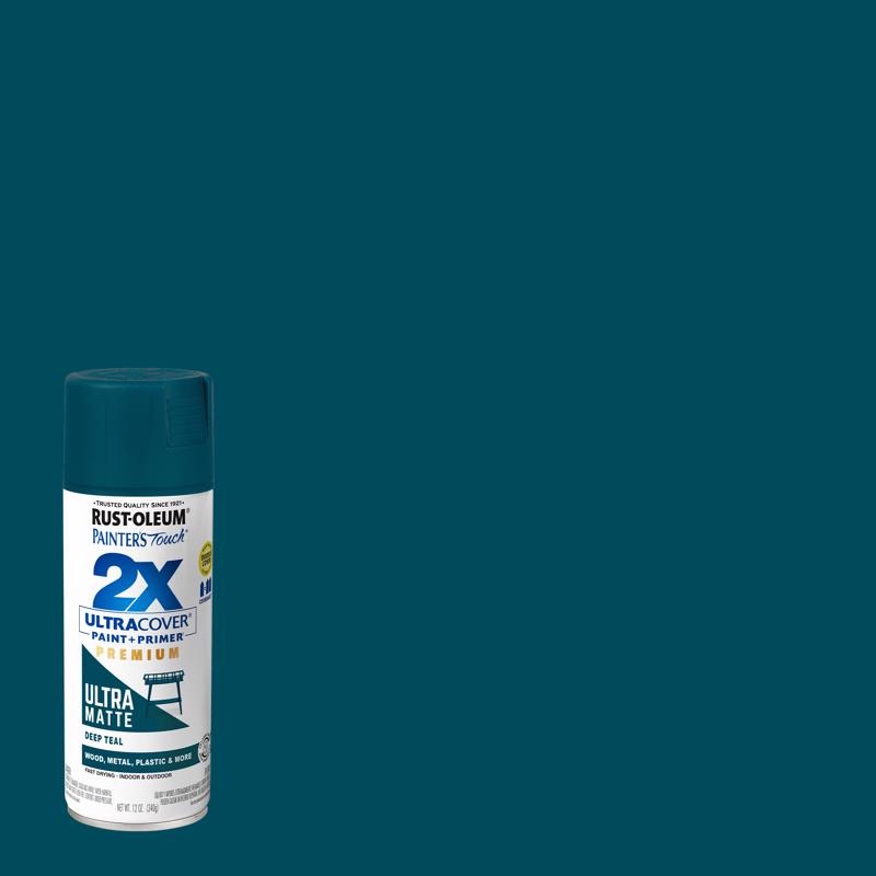 Rust-Oleum Painter’s Touch 2X Ultra Cover Ultra Matte Deep Teal Paint+Primer Spray Paint 12 oz
