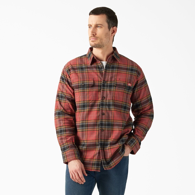 Dickies FLEX Long Sleeve Flannel Shirt (Red Ochre) Size L