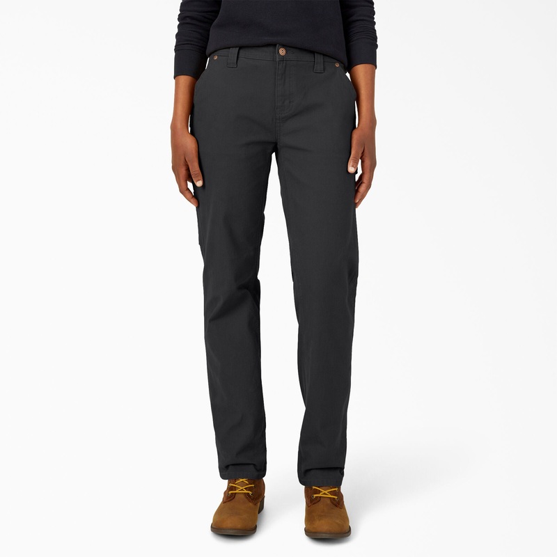 Dickies Women’s FLEX Relaxed Straight Fit Duck Carpenter Pants (Rinsed Black) Size 2