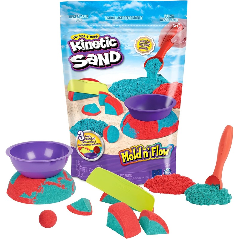 Mold n Flow with 1.5lbs Red & Teal Play Sand