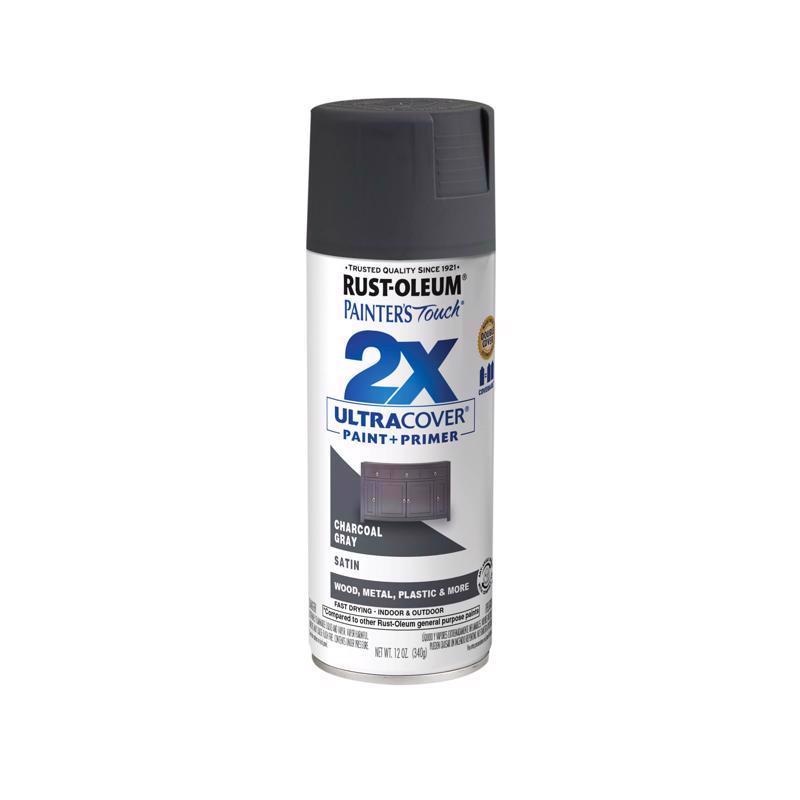 Rust-Oleum Painter’s Touch 2X Ultra Cover Satin Charcoal Gray Paint+Primer Spray Paint 12 oz