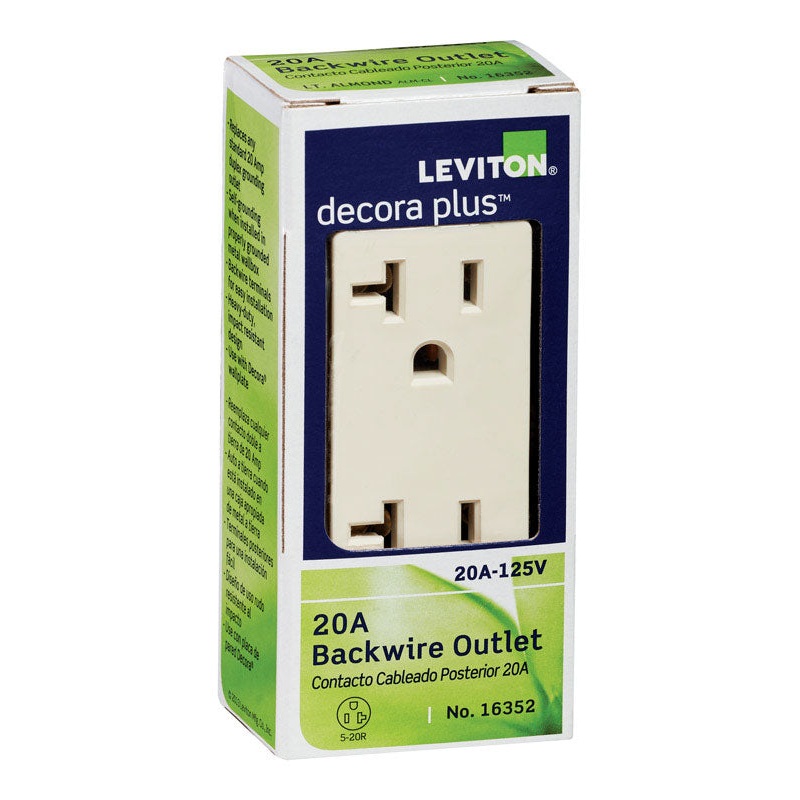 Leviton Decora Plus 20 amps 125 V Duplex Light Almond Outlet 5-20R 1 pk