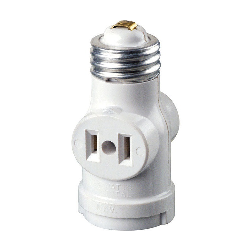 Leviton Plastic Keyless Lampholder w/Outlet 1 pk