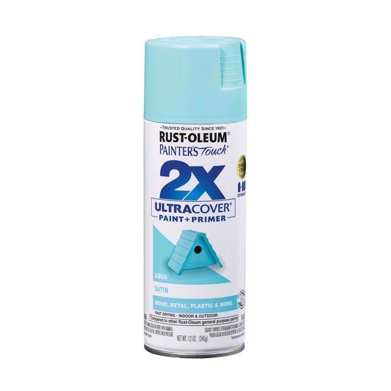 Rust-Oleum Painter’s Touch 2X Ultra Cover Satin Aqua Paint+Primer Spray Paint 12 oz