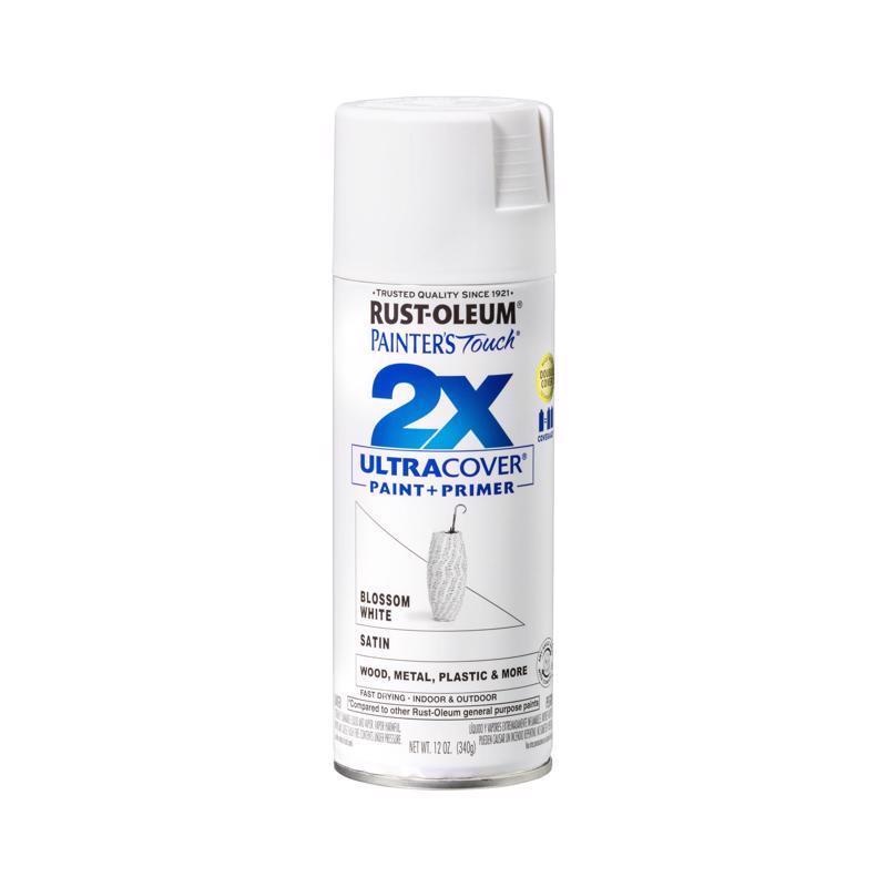 Rust-Oleum Painter’s Touch 2X Ultra Cover Satin Blossom White Paint+Primer Spray Paint 12 oz