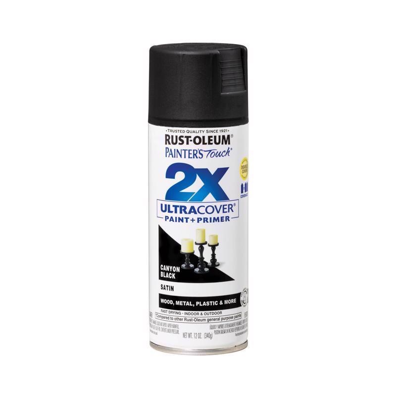 Rust-Oleum Painter’s Touch 2X Ultra Cover Satin Canyon Black Paint+Primer Spray Paint 12 oz