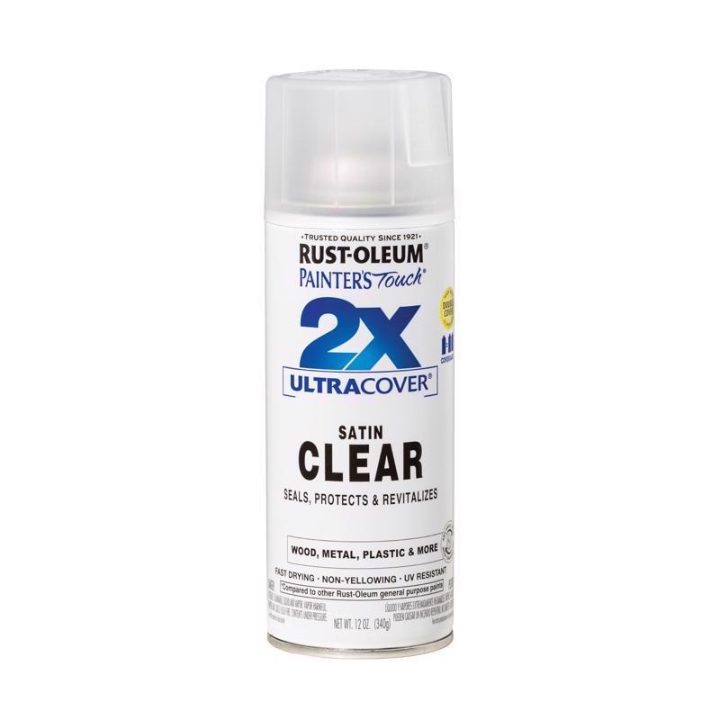 Rust-Oleum Painter’s Touch 2X Ultra Cover Satin Clear Paint+Primer Spray Paint 12 oz
