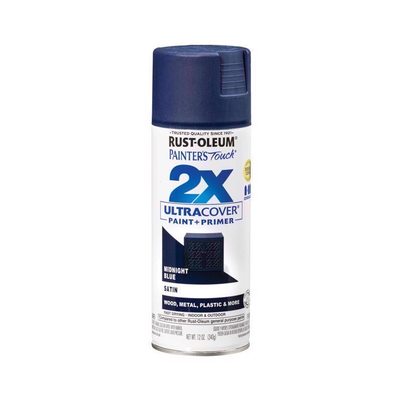 Rust-Oleum Painter’s Touch 2X Ultra Cover Satin Midnight Blue Paint+Primer Spray Paint 12 oz