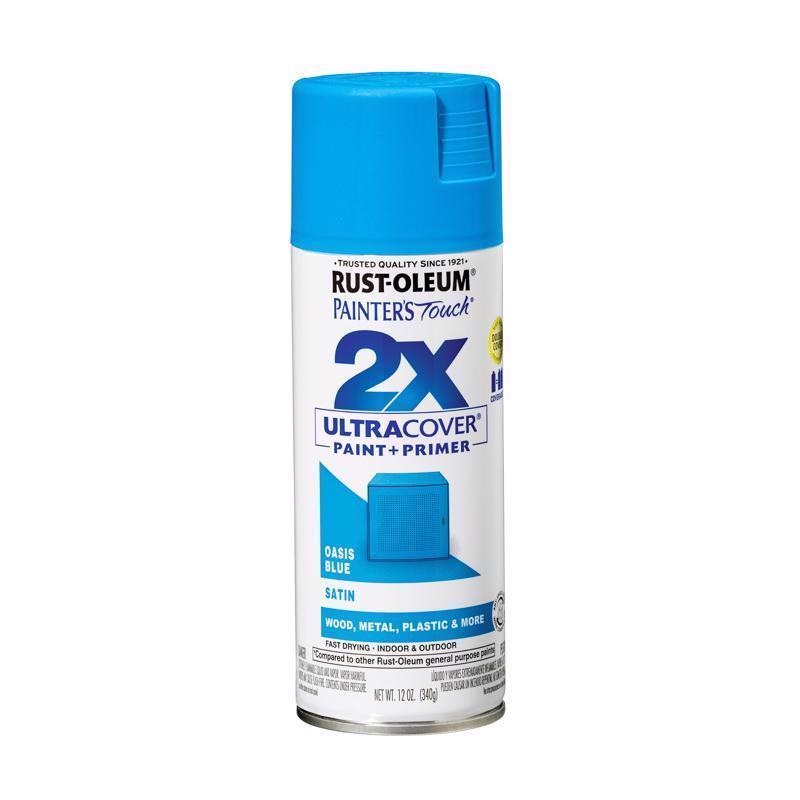 Rust-Oleum Painter’s Touch 2X Ultra Cover Satin Oasis Blue Paint+Primer Spray Paint 12 oz
