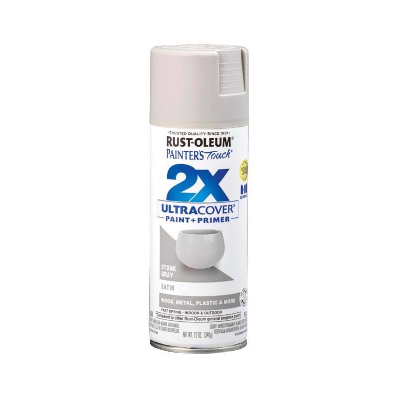 Rust-Oleum Painter’s Touch 2X Ultra Cover Satin Stone Gray Paint+Primer Spray Paint 12 oz