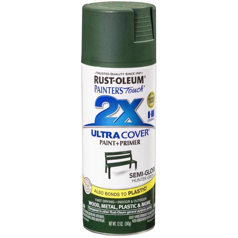 Rust-Oleum Painter’s Touch 2X Ultra Cover Semi-Gloss Hunter Green Paint+Primer Spray Paint 12 oz