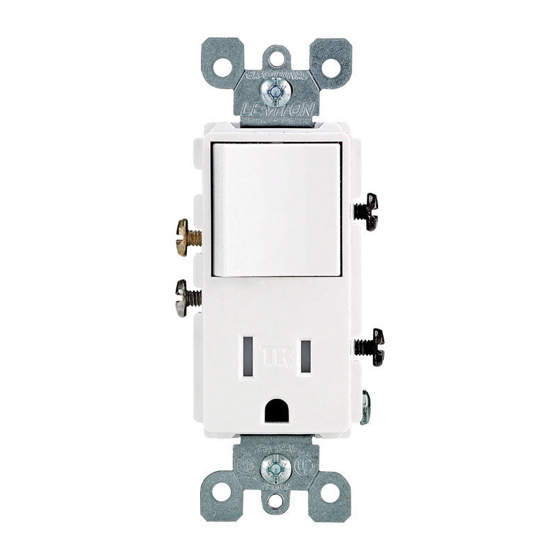 Leviton Decora 15 amps 125 V White Combination Switch/Outlet 5-15R 1 pk