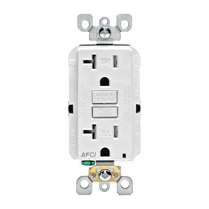 Leviton Decora 20 amps 125 V White AFCI Outlet 5-20R 1 pk
