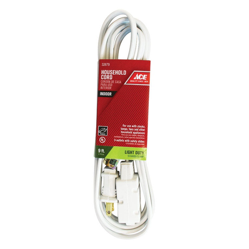 Ace Indoor 9 ft. L White Extension Cord 16/2 SPT-2