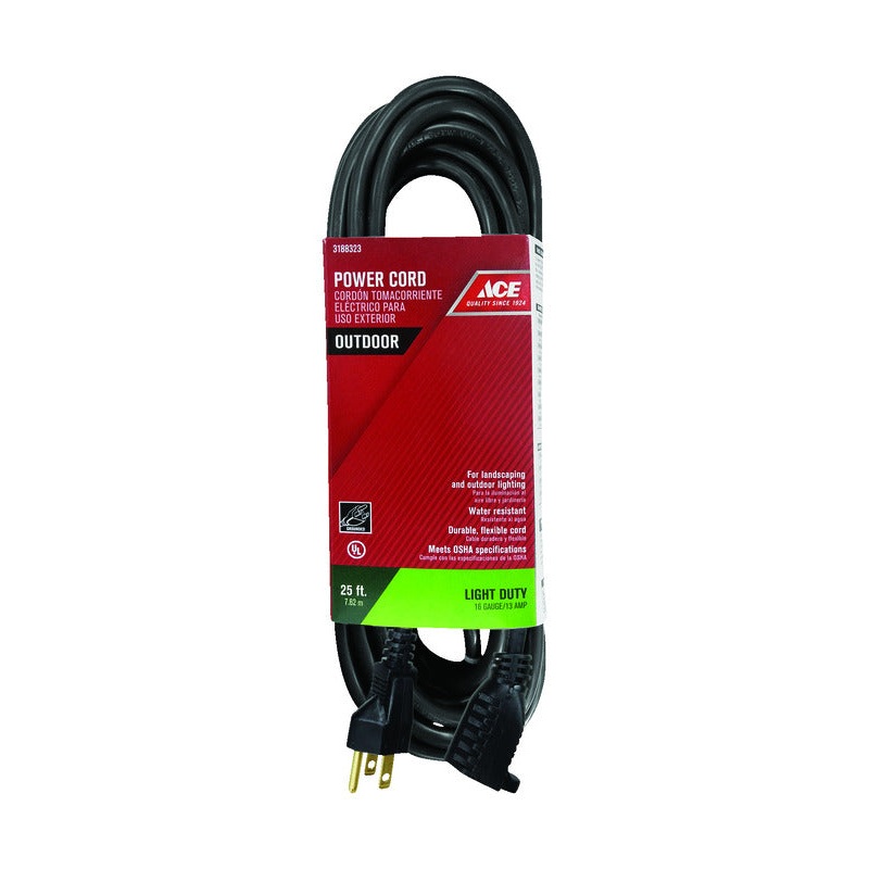 Ace Outdoor 25 ft. L Black Extension Cord 16/3 SJTW