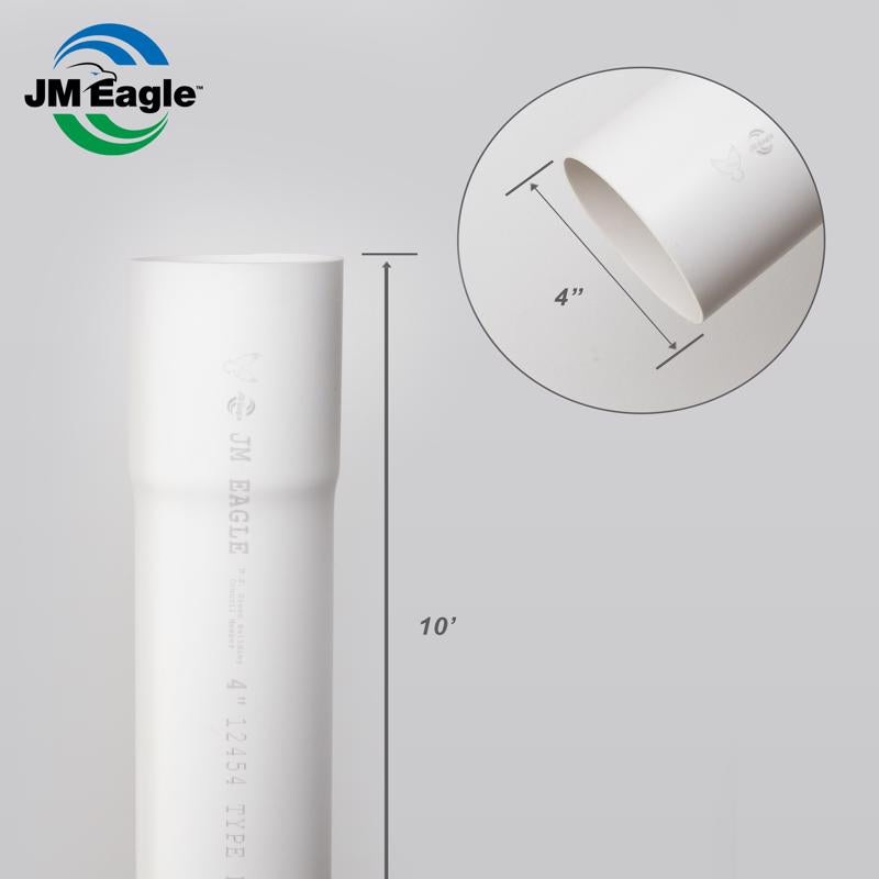 JM Eagle PVC Sewer Main 4 in. D X 10 ft. L Bell 0 psi