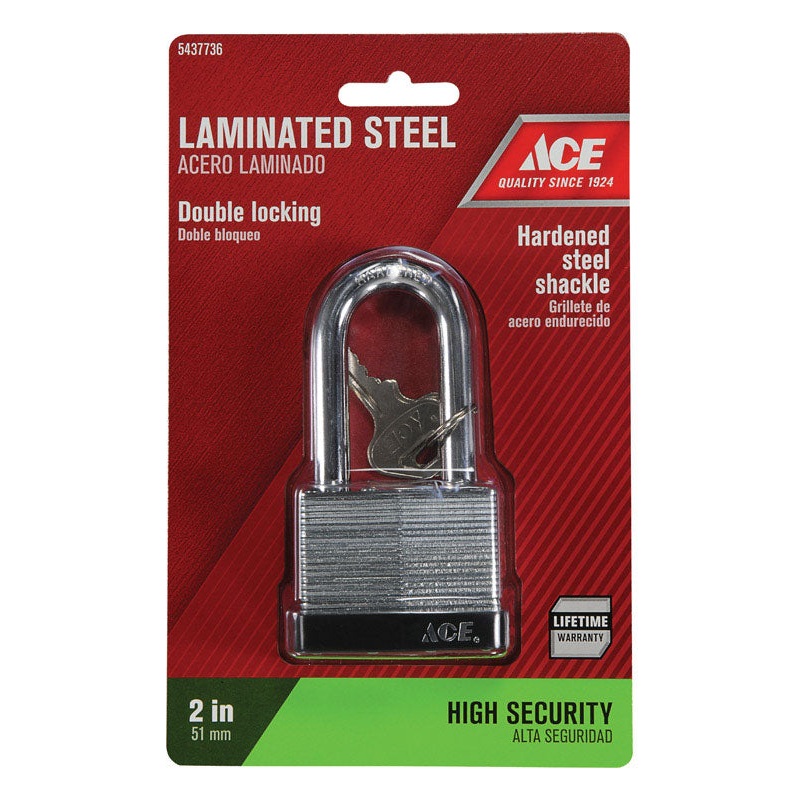 Ace 1-1/2 in. H X 2 in. W X 1-1/16 in. L Laminated Steel Double Locking Padlock