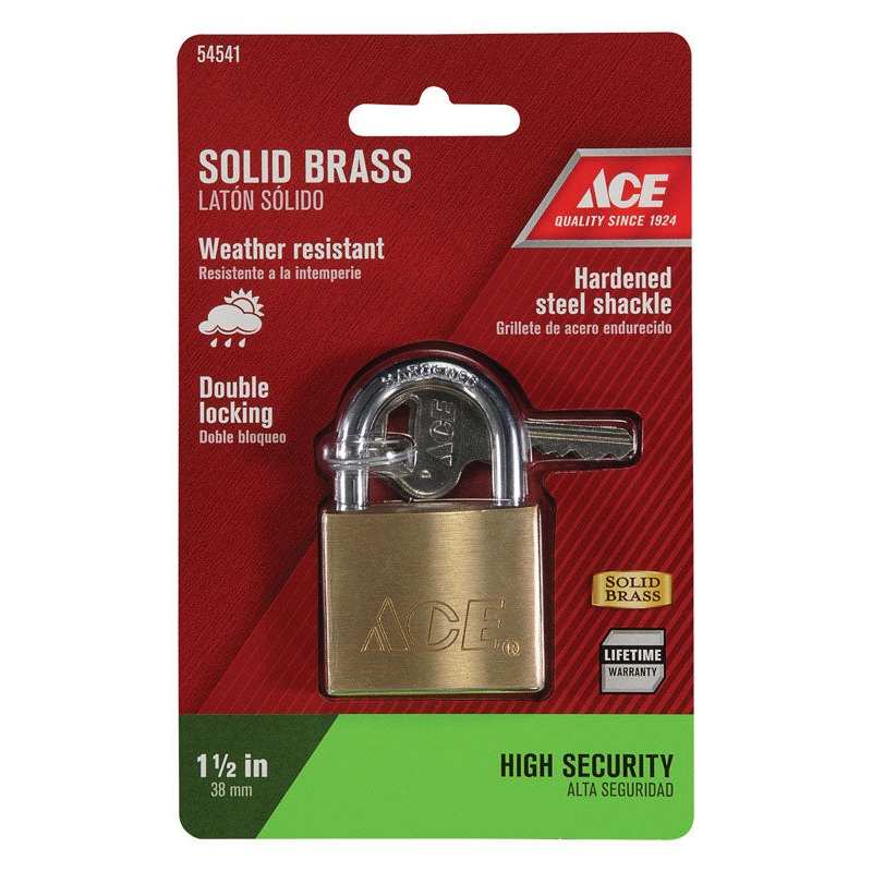 Ace 1-5/16 in. H X 1-1/2 in. W X 17/32 in. L Brass Double Locking Padlock